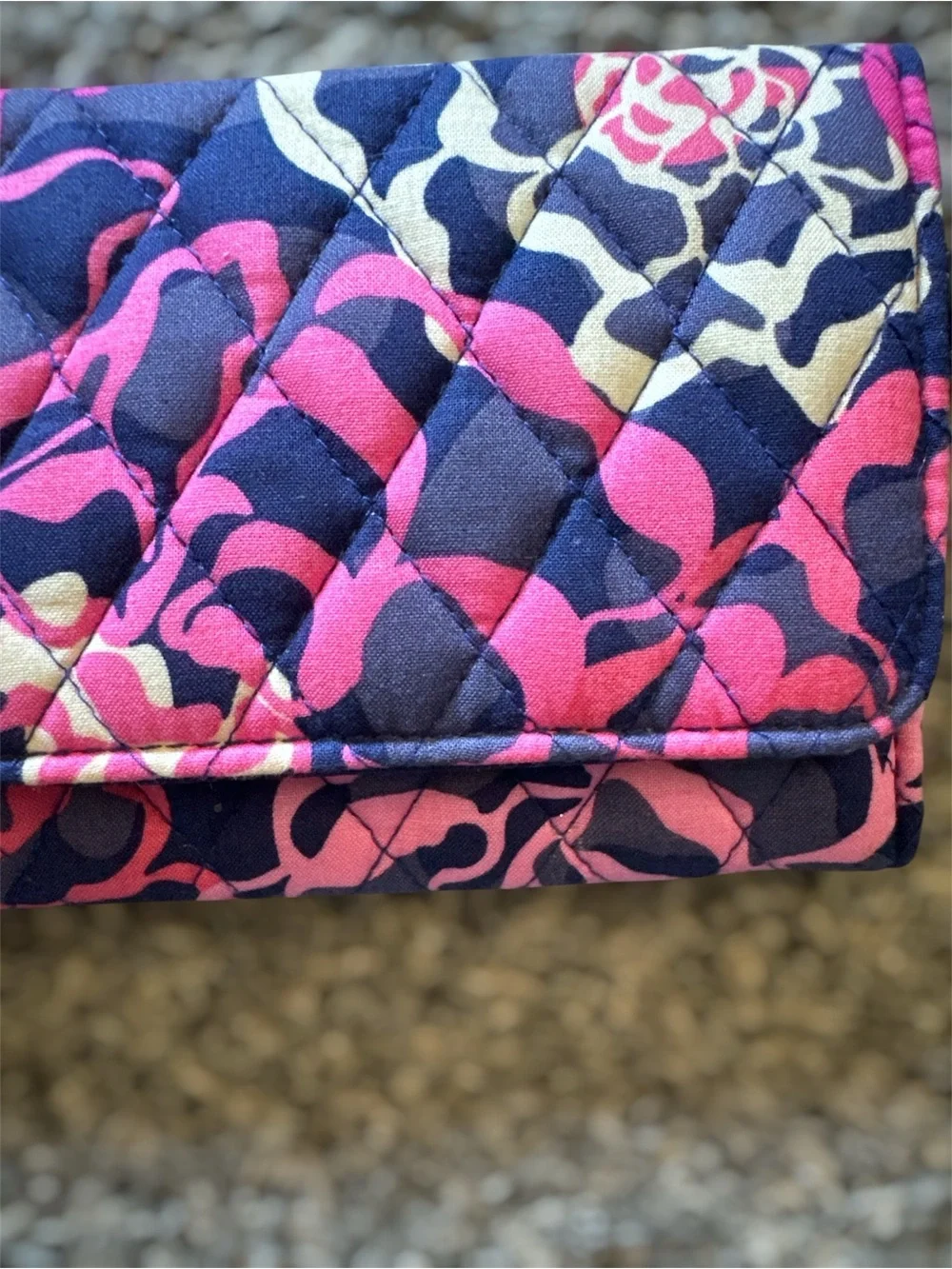 Vera Bradley Quilted Floral Fold-Over Clutch Wallet in Pink, Navy - Picture 2 of 6